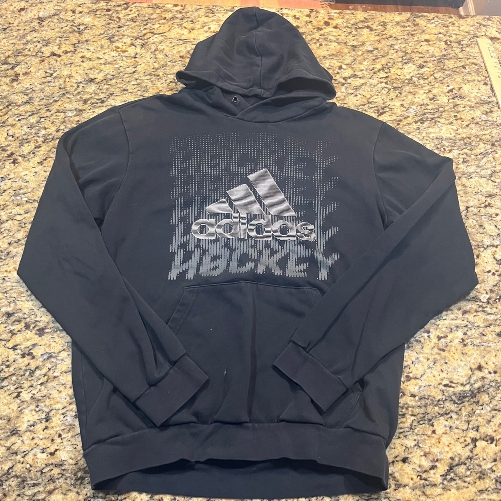 Adidas Hockey Graphic Hoodie Mens Medium Black Fleece‎ Pullover Sweatshirt